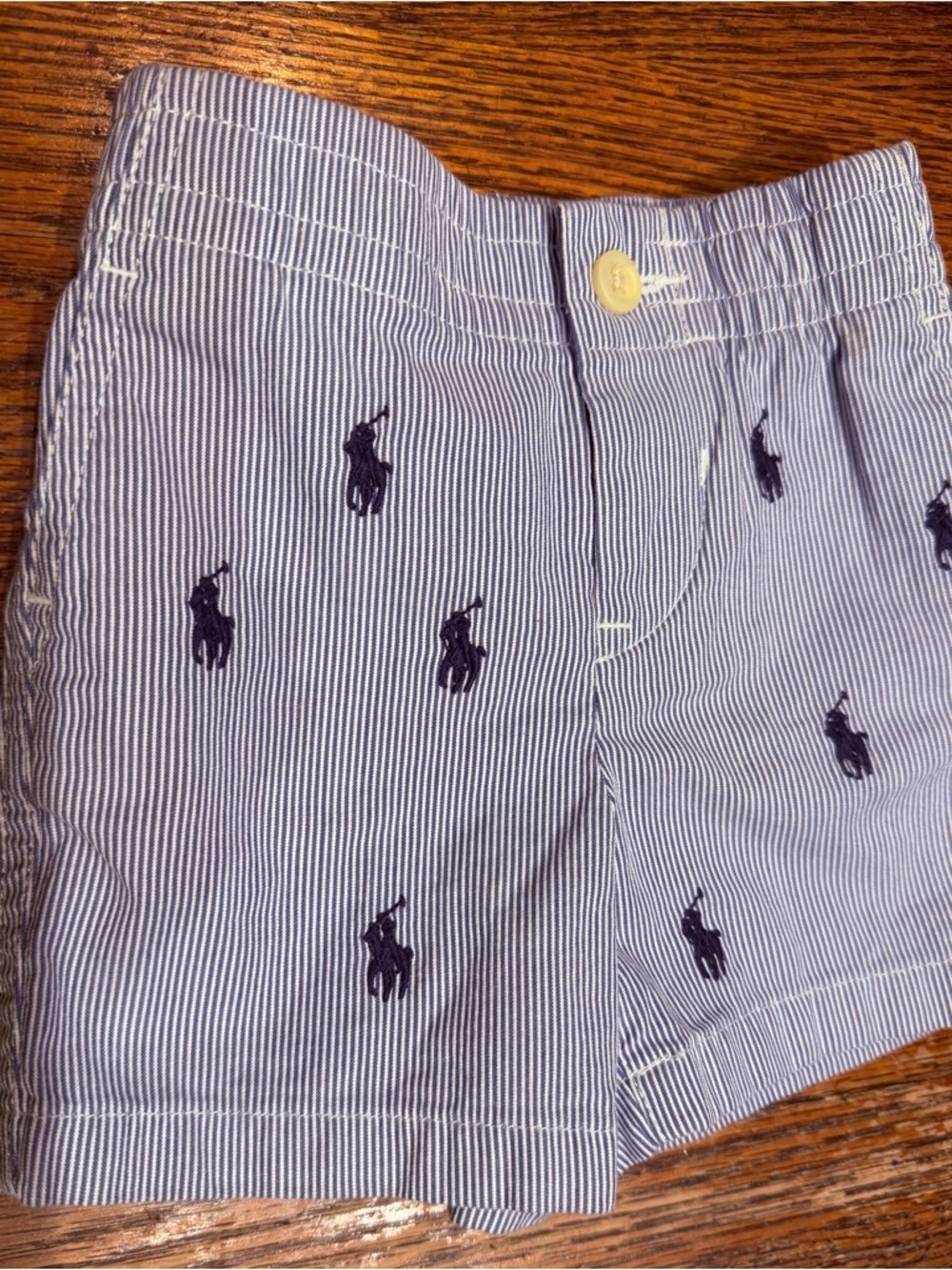 Ralph Lauren Blue & White Seersucker Stripe Shorts, 3 mos